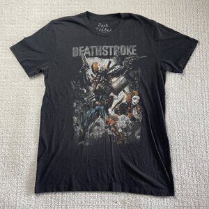 Y2K Justice League Deathstroke Harley Quinn Shirt Adult Medium Black Faded Tee